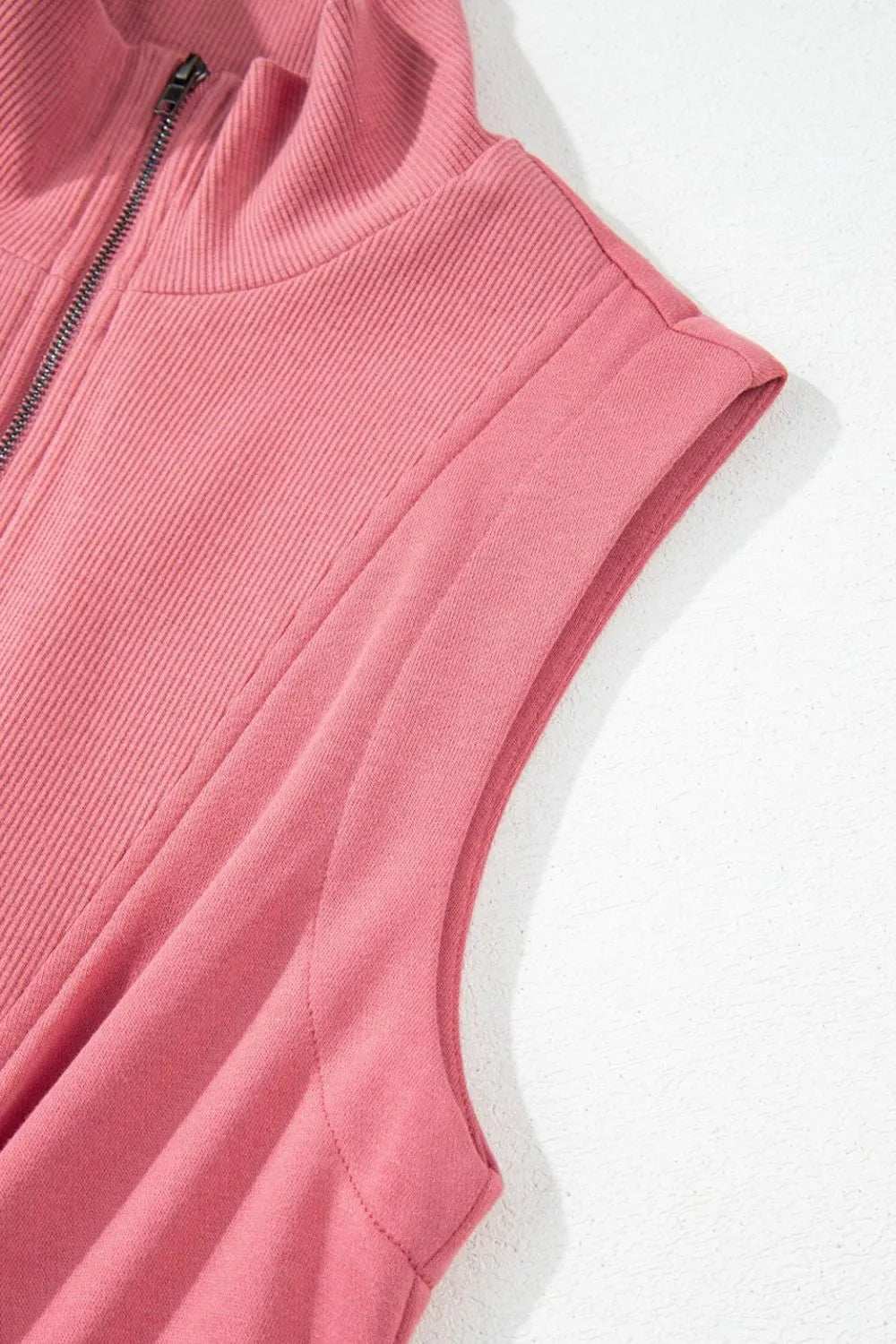 French Terry Zipped Collar Sleeveless Drawstring Waist Mini Dress - Trendsi - Flyclothing LLC