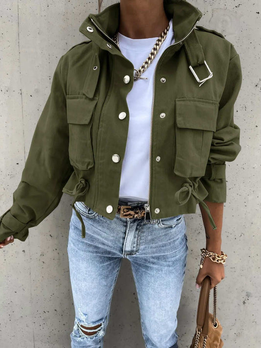 Snap Down Long Sleeve Jacket - Trendsi - Flyclothing LLC