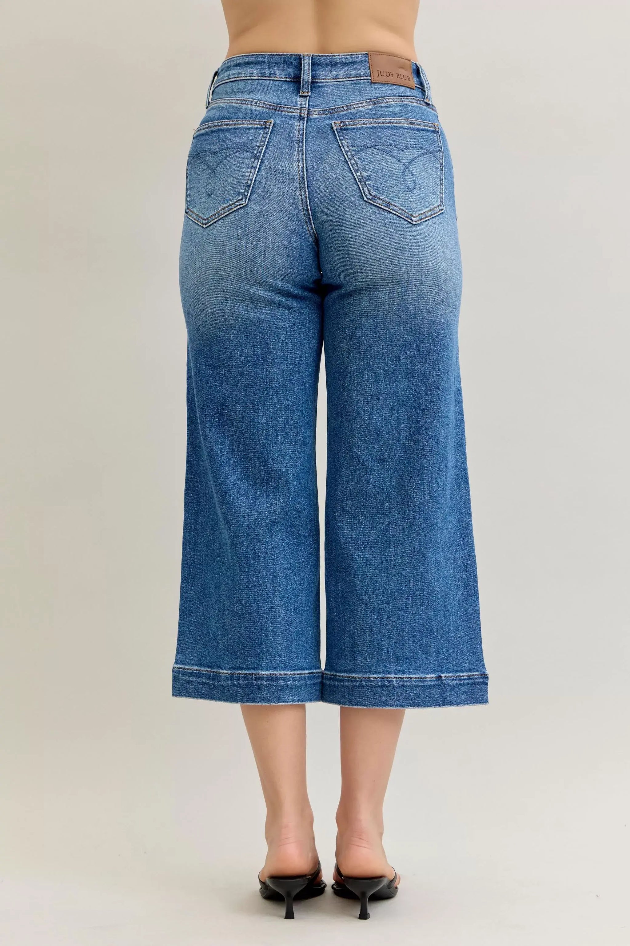 Judy Blue Mid Rise Crop Wide Leg Jeans - Trendsi - Flyclothing LLC