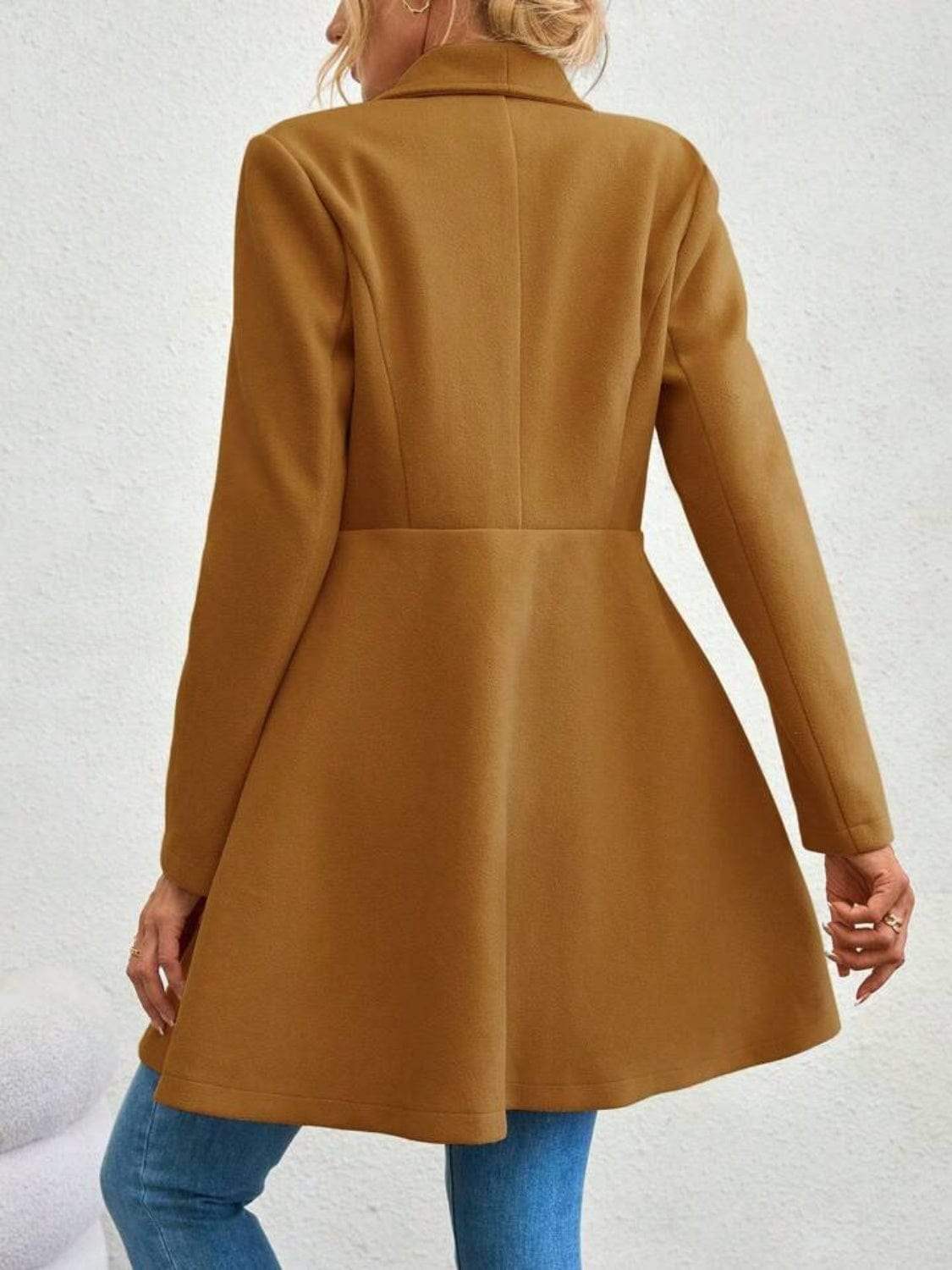 Collared Neck Button Up Long Sleeve Coat - Trendsi - Flyclothing LLC