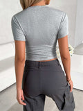 Round Neck Short Sleeve T-Shirt - Trendsi - Flyclothing LLC