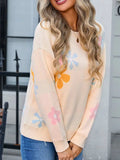 Flower Round Neck Dropped Shoulder Sweater - Trendsi - Flyclothing LLC