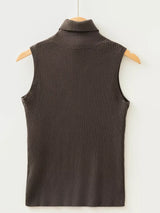 Ribbed Knit High Neck Sleeveless Waist Slim Fit Sweater Vest - Trendsi - Flyclothing LLC