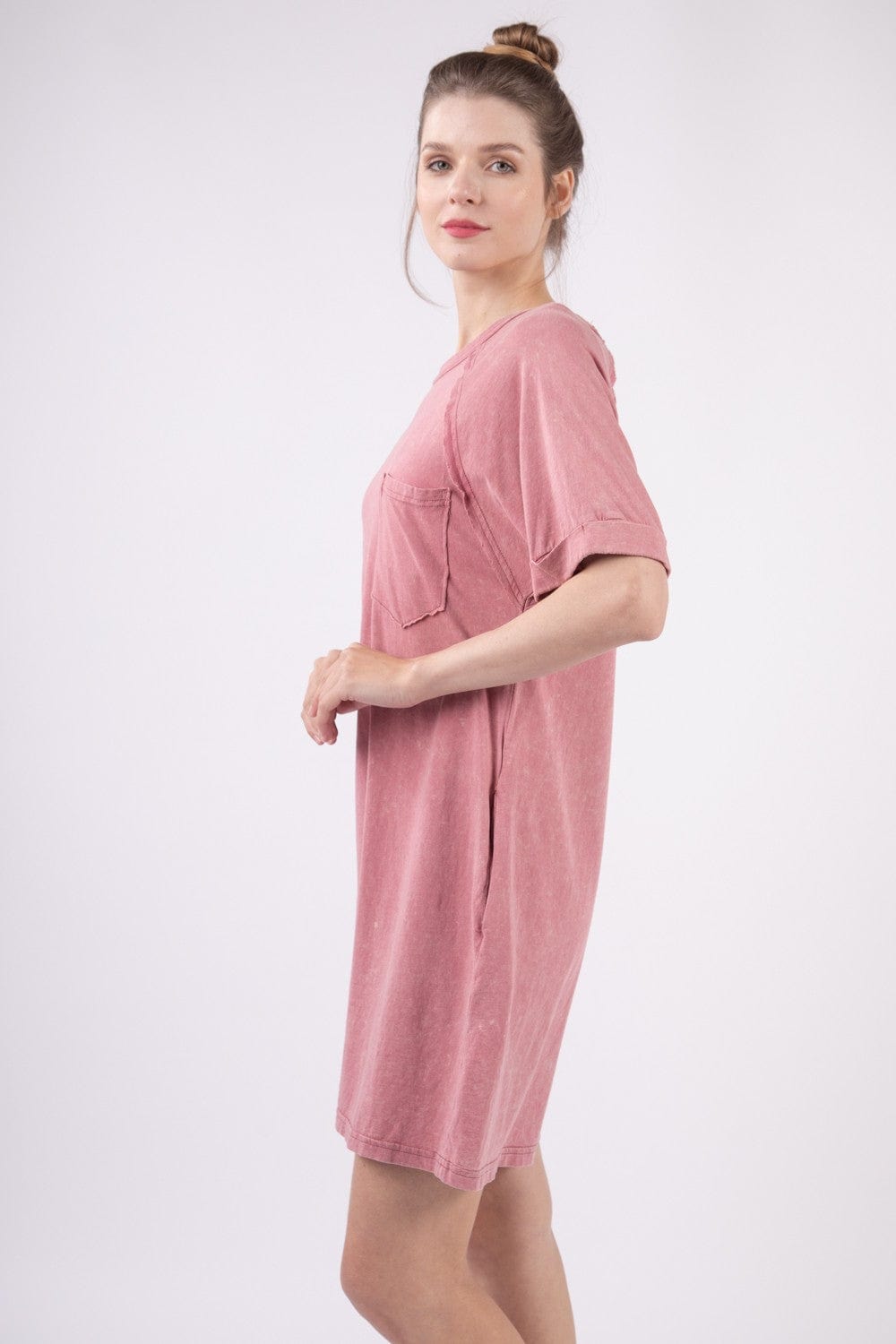 VERY J Washed Round Neck Mini Tee Dress Trendsi