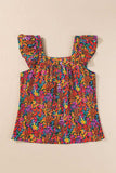Tied Printed Square Neck Cap Sleeve Blouse - Trendsi - Flyclothing LLC