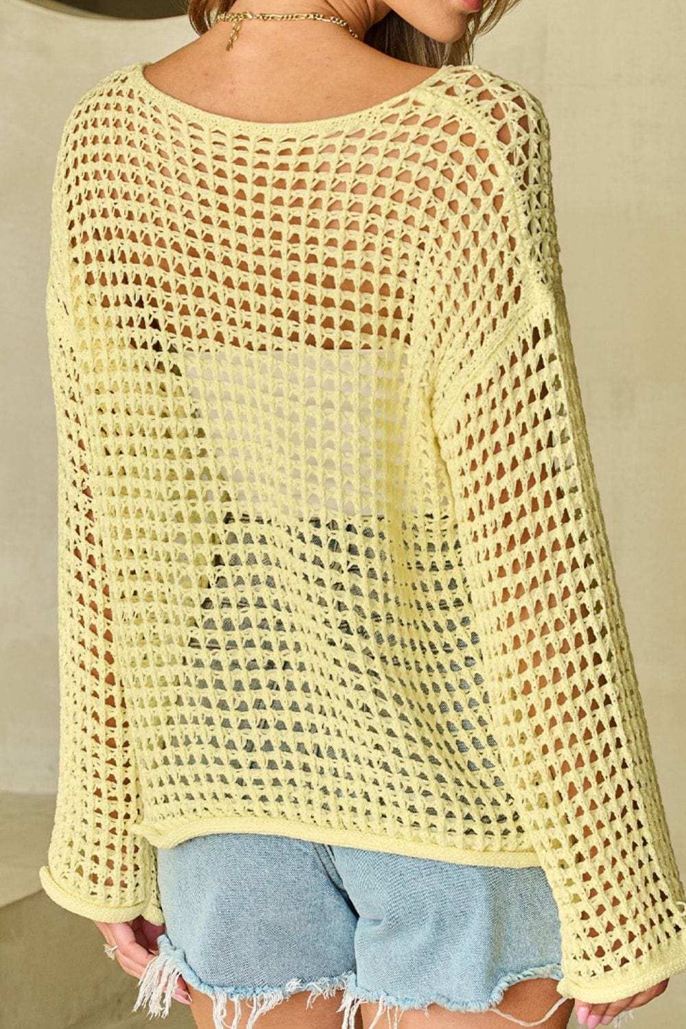 Openwork Round Neck Dropped Shoulder Knit Cover Up - Trendsi - Flyclothing LLC