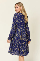 Double Take Full Size Printed Ruffle Hem Long Sleeve Tiered Dress - Trendsi - Flyclothing LLC