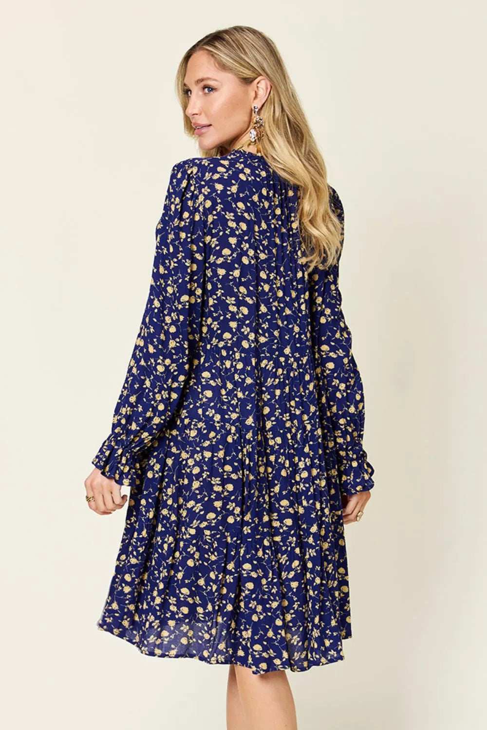 Double Take Full Size Printed Ruffle Hem Long Sleeve Tiered Dress - Trendsi - Flyclothing LLC