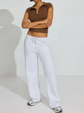 Collared Neck Short Sleeve Top - Trendsi
