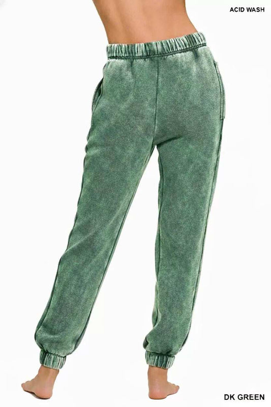 Zenana Acid Wash Fleece Sweatpants with Pockets - Trendsi - Flyclothing LLC