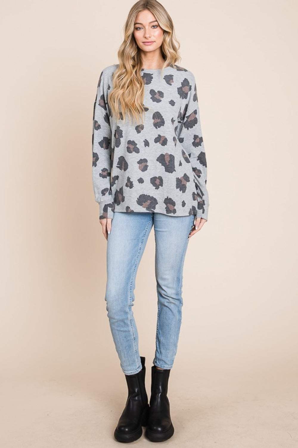 BOMBOM Leopard Drop Shoulder T-Shirt - Trendsi - Flyclothing LLC