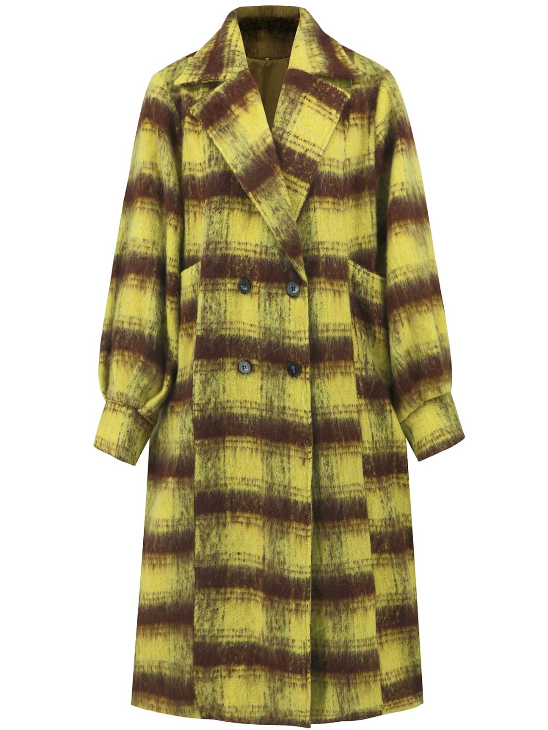 Contrast Double-Breasted Long Sleeve Longline Coat - Trendsi
