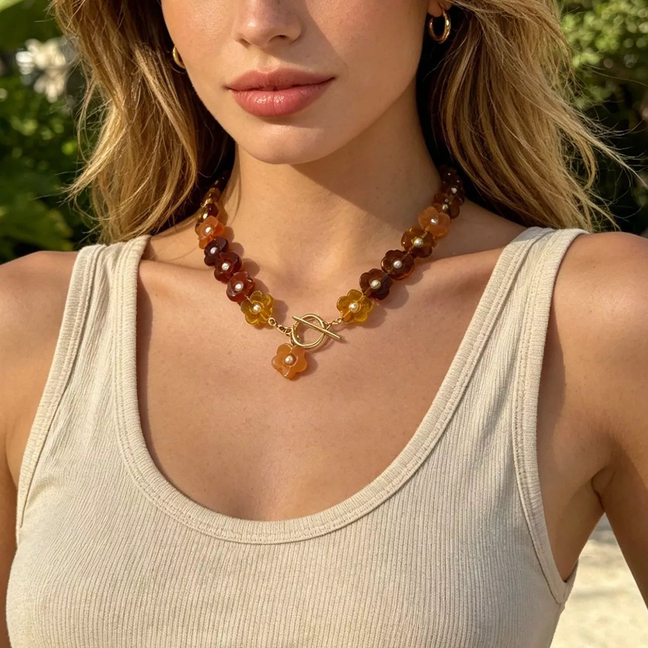 Retro Resin Flower Charm Necklace - Trendsi - Flyclothing LLC