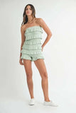 MABLE Pointelle Knit Fabric Ruffled Tube Romper - Trendsi - Flyclothing LLC
