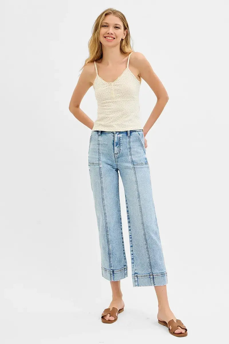 RISEN Full Size High Rise Crop Wide Front Seam Detailed Jeans Plus Size - Trendsi - Flyclothing LLC
