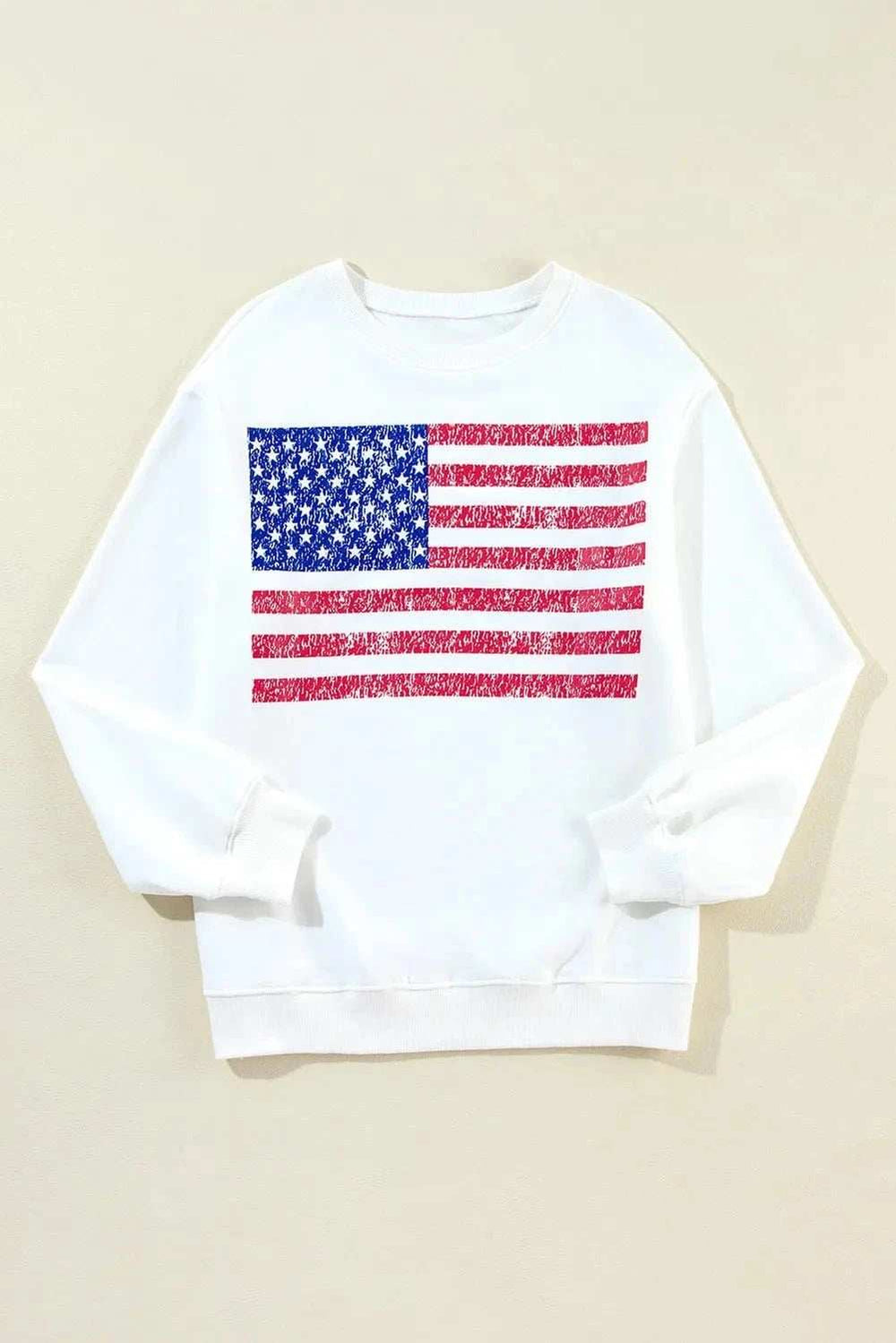 US Flag Round Neck Long Sleeve Sweatshirt - Trendsi - Flyclothing LLC