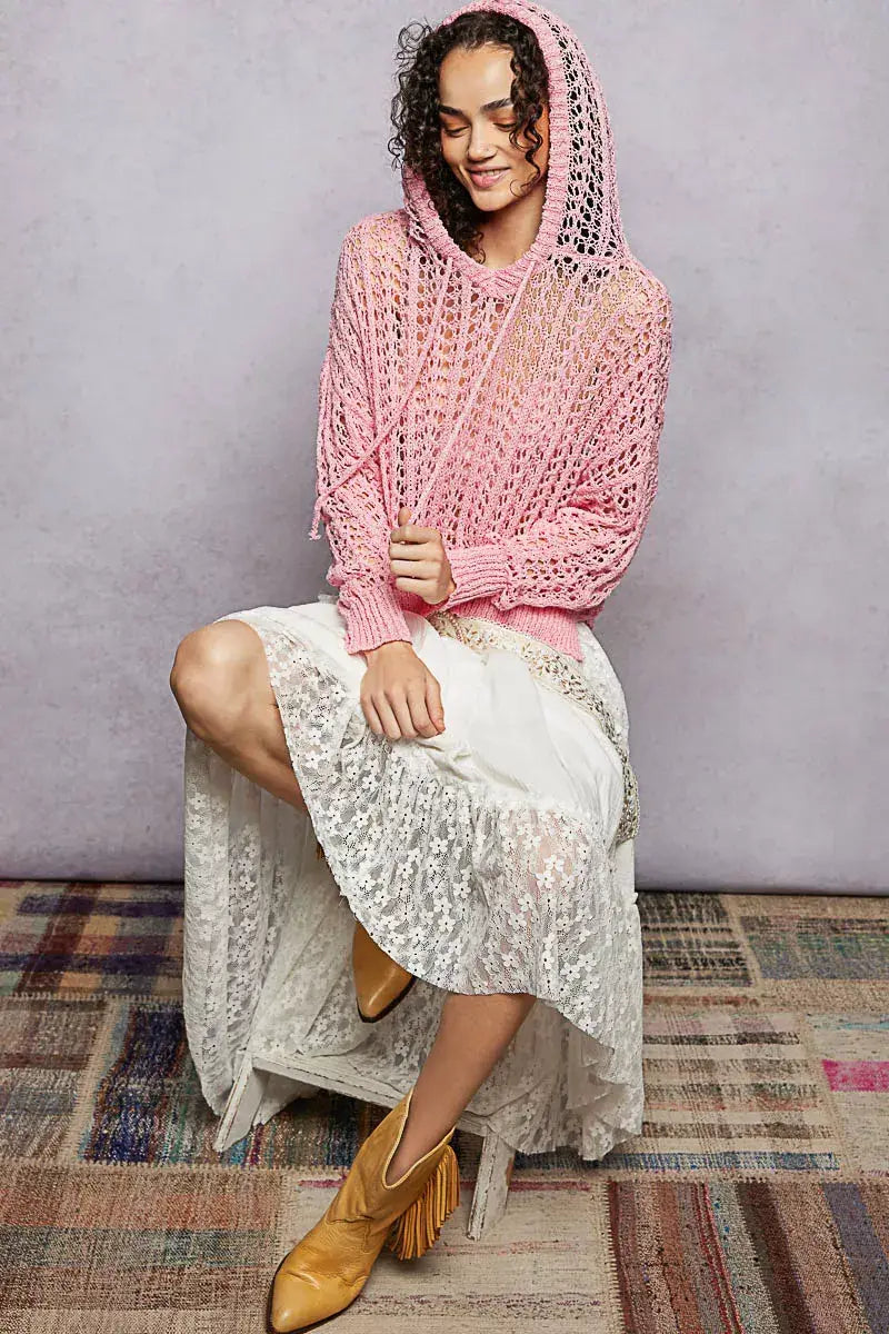 POL Openwork Round Neck High Low Knit Top - Trendsi - Flyclothing LLC