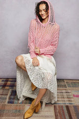 POL Openwork Round Neck High Low Knit Top - Trendsi - Flyclothing LLC