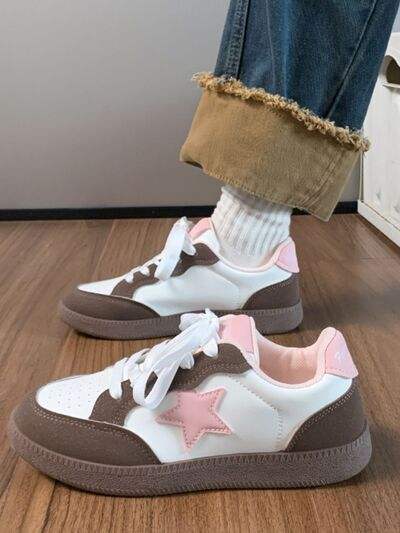 Contrast Star Lace-Up Athletic Sneakers - Trendsi - Flyclothing LLC