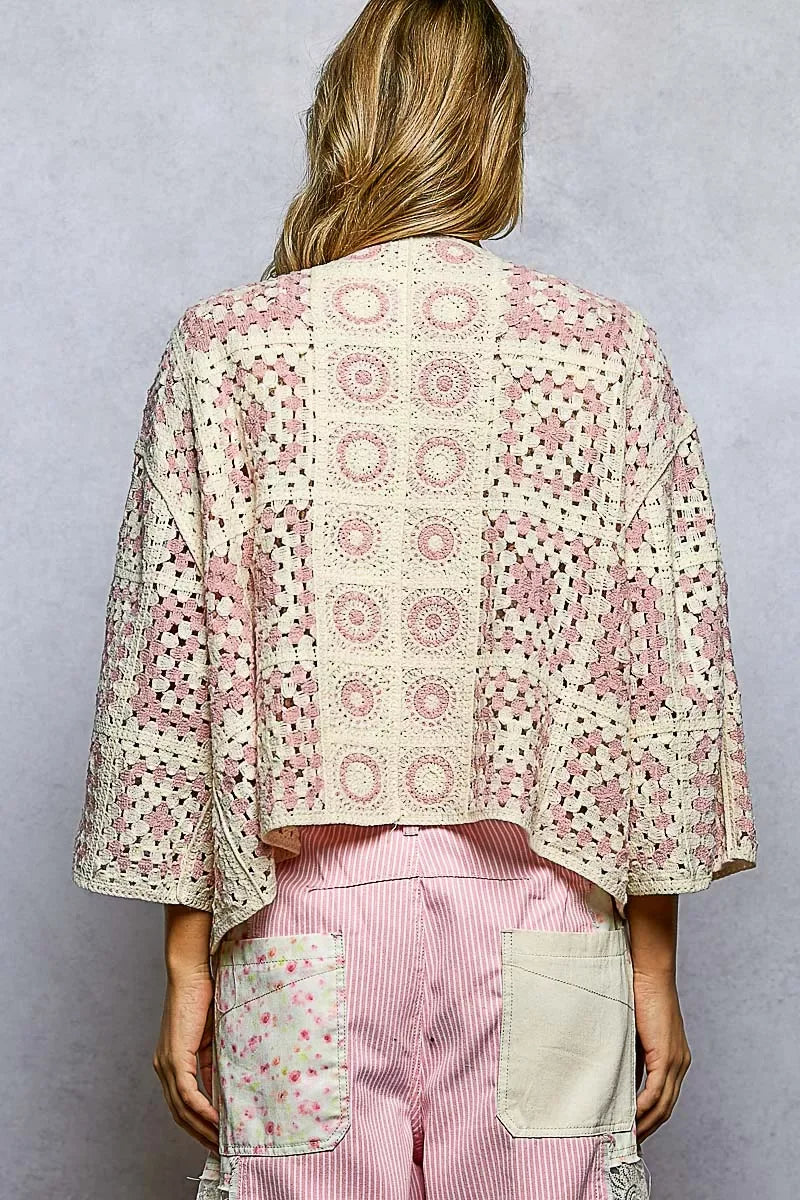 POL Open Front Crochet Cardigan with Granny Square Pattern - Trendsi - Flyclothing LLC