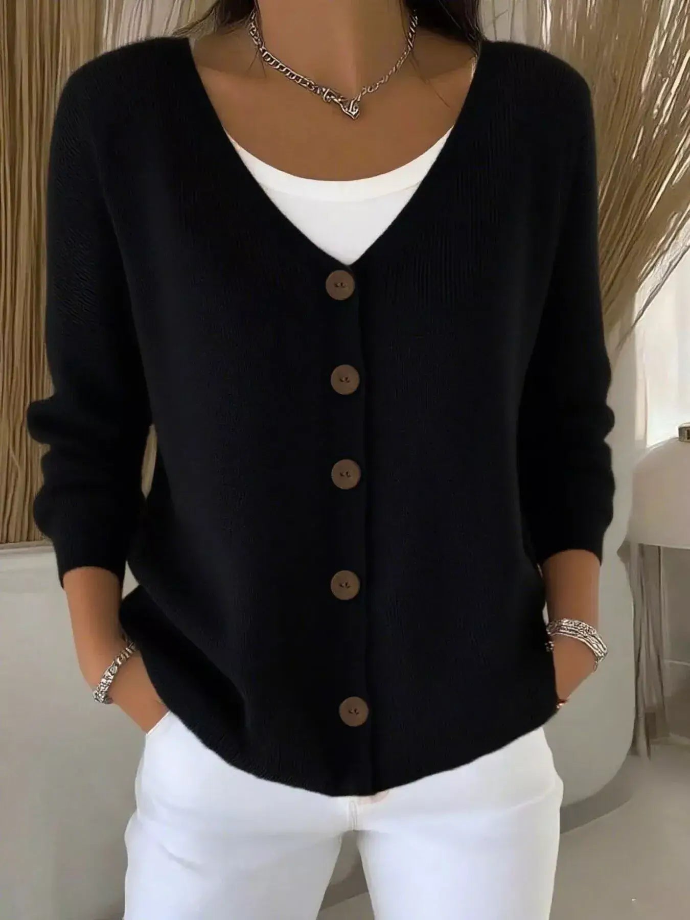 Full Size Button-Front V-Neck Cardigan Plus Size - Trendsi - Flyclothing LLC