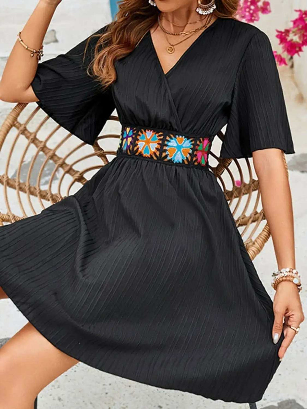 Surplice Flutter Sleeve Mini Dress - Trendsi - Flyclothing LLC