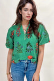 Floral Print Notched Short Sleeve Blouse - Trendsi - Flyclothing LLC