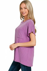 Zenana Raised Rib Front Pocket Boxy Top - Trendsi - Flyclothing LLC