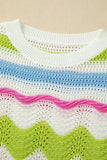 Color Block Crochet Ruffled Short Sleeve Knit Top - Trendsi - Flyclothing LLC