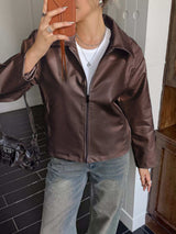 Zip Up Leather Jacket - Trendsi - Flyclothing LLC
