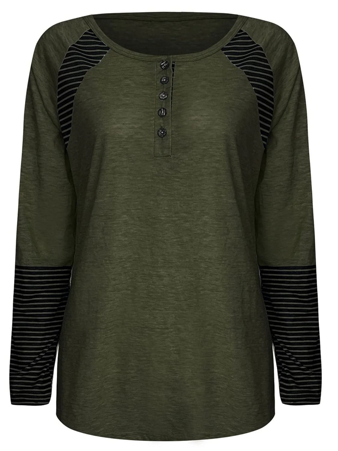 Full Size Striped Quarter Button Long Sleeve T-Shirt - Trendsi