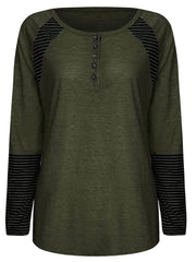 Full Size Striped Quarter Button Long Sleeve T-Shirt - Trendsi