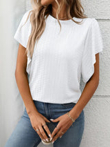 Round Neck Flutter Sleeve T-Shirt - Trendsi - Flyclothing LLC