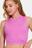 Zenana Washed Ribbed Seamless Crop Tank with Bra Pad - Trendsi - Flyclothing LLC
