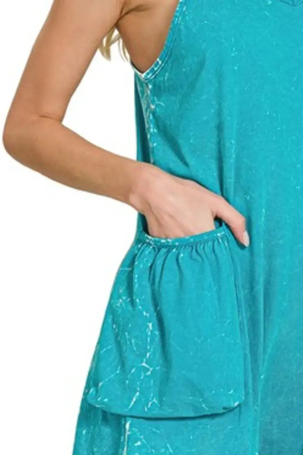 Zenana Acid Crinkle Washed Spaghetti Strap Romper - Trendsi - Flyclothing LLC
