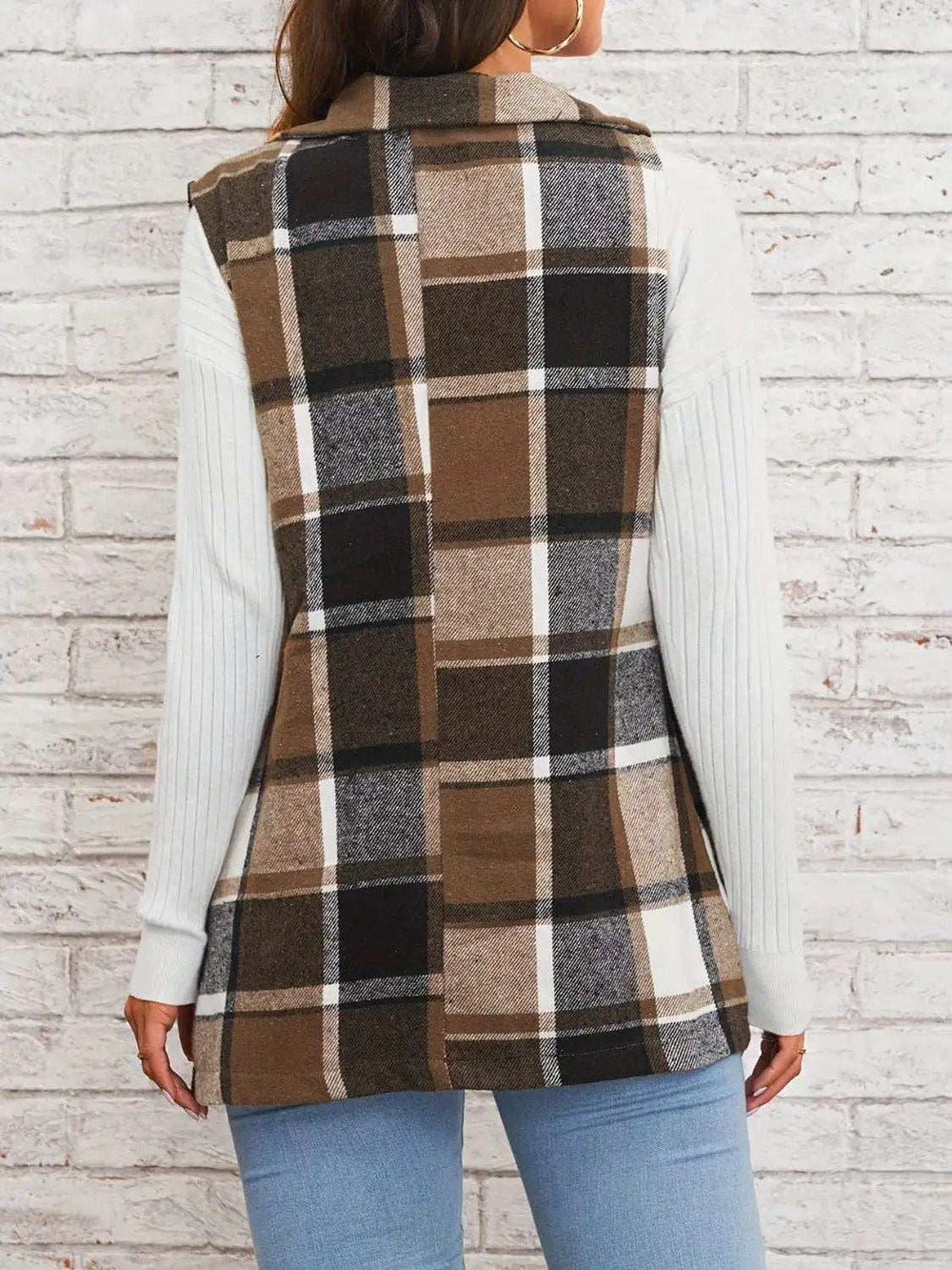 Plaid Button Down Vest Coat - Trendsi - Flyclothing LLC