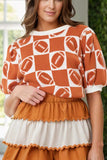 Football Round Neck Short Sleeve Sweater - Trendsi - Flyclothing LLC
