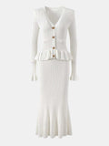 Ruffled V-Neck Top and Midi Skirt Sweater Set - Trendsi - Flyclothing LLC