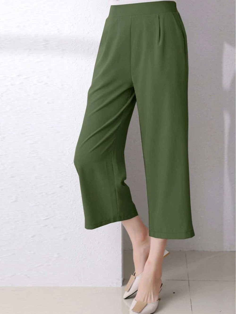 Full Size Pocketed Half Elastic Waist Pants - Trendsi - Flyclothing LLC