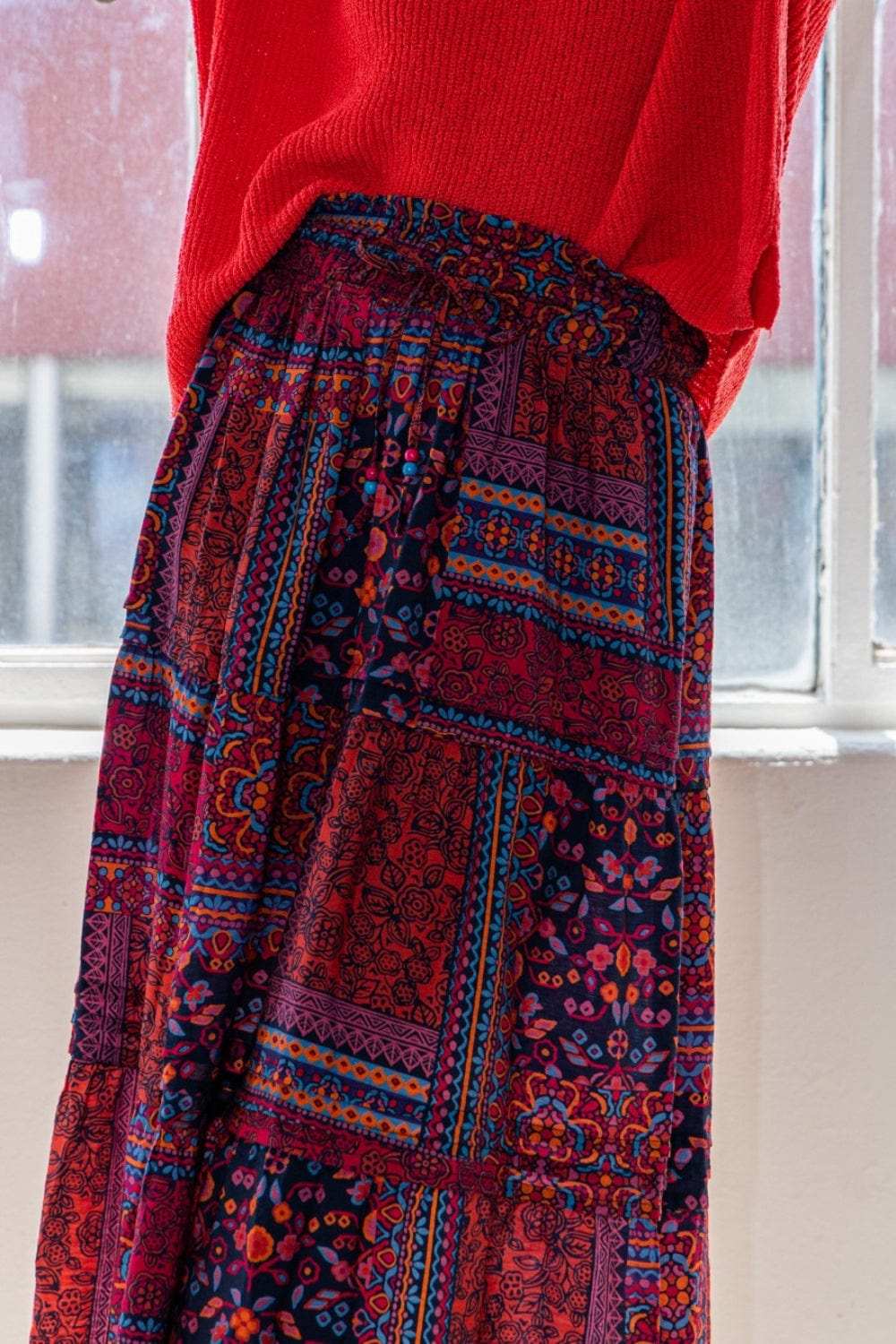 ODDI Full Size Printed Tiered Maxi Skirt - Trendsi - Flyclothing LLC