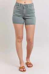 Judy Blue Full Size Hw Garment Dyed & Back Pkt Embroidery Shorts Plus Size - Trendsi - Flyclothing LLC