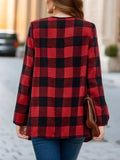 Plaid Open Front Long Sleeve Jacket - Trendsi - Flyclothing LLC