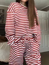 Striped Round Neck Top and Pants Set - Trendsi - Flyclothing LLC