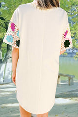 Openwork Crochet Round Neck Half Sleeve Dress - Trendsi - Flyclothing LLC