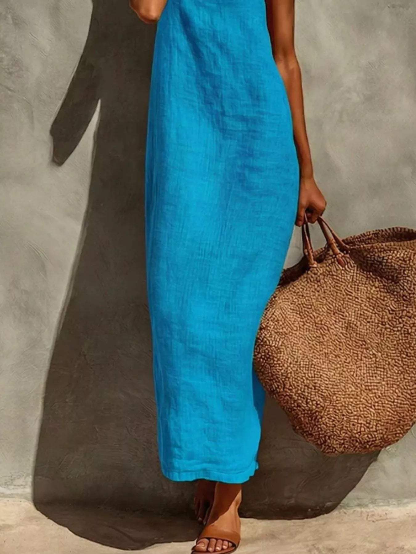 Sleeveless Linen Casual Maxi Dress - Trendsi - Flyclothing LLC