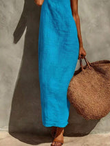 Sleeveless Linen Casual Maxi Dress - Trendsi - Flyclothing LLC
