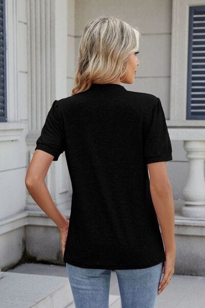 Notched Short Sleeve Top - Trendsi