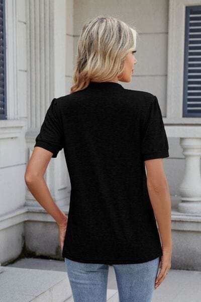 Notched Short Sleeve Top - Trendsi - Flyclothing LLC