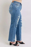 Judy Blue Full Size High Waist Heavy Destroy Straight Jeans Plus Size - Trendsi - Flyclothing LLC