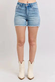Judy Blue Full Size High Waist Western Embroidery Detail Cut Off Denim Shorts Plus Size - Trendsi